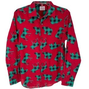 North Pole Trading Co Moose Bear Button Up Holiday Fun Festive Shirt - Sz XL